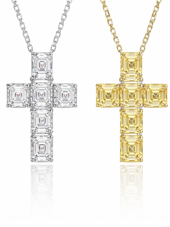 Handmade Jewelry - Simulated Diamond Cross 925 Silver Necklace
